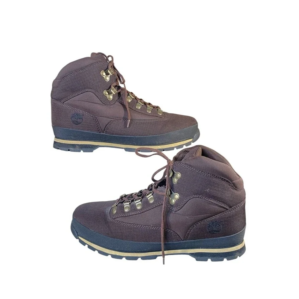 Timberland Mens Hiking Boots Sturdy Canvas Lace Up Dark Brown A13JK 3917 SZ 10.5